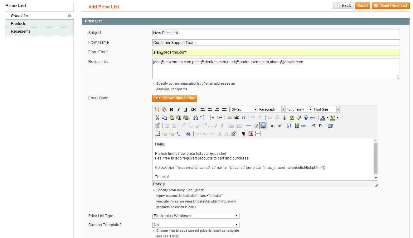 Email Price List Magento Extension – Magento Extensions